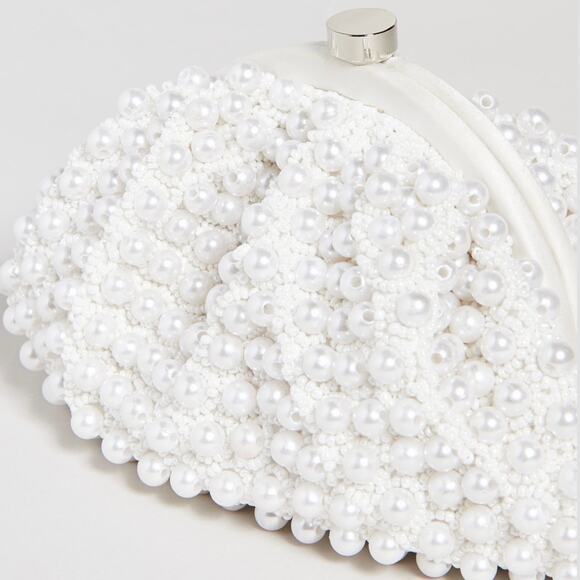 Santi Imitation Pearl Clutch – Satin & Beaded Evening Bag - Picture 1 of 11